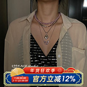 法式 柴夫工作室 X381 复古叠戴几何金属项链小众冷淡风紫琉璃颈链