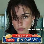 法式 柴夫工作室 E156 复古葡萄串珍珠耳钉巴洛克宫廷风奢华耳环