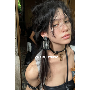 柴夫工作室 韩系手工编织毛线亚克力耳钉复古百搭轻盈耳环 E479