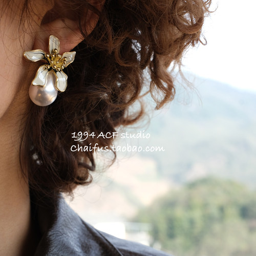 韩系甜美立体花朵珍珠耳钉