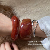 叠戴高级感手环 港风复古不规则树脂纹理手镯宽版 柴夫工作室 S136