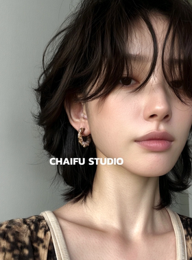 柴夫工作室/E351 港风复古彩色绳编C型耳钉简约日常撞色小巧耳环