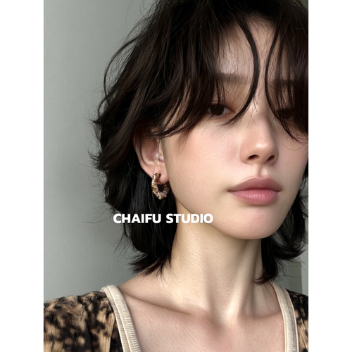 港风复古彩色绳编C型耳钉