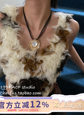 港风个性斑驳纹理几何吊坠项链