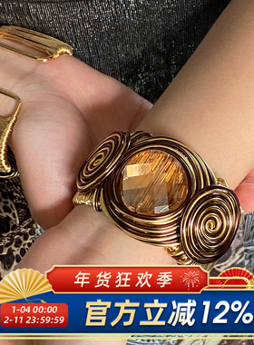 夸张满钻缠绕金属线条手镯