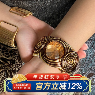 柴夫工作室/S112 夸张满钻缠绕金属线条手镯嘻哈个性土酷开口