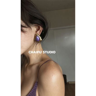 中式熔岩粗狂三角异形耳钉