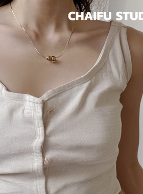 韩系小众几何小金豆吊坠项链