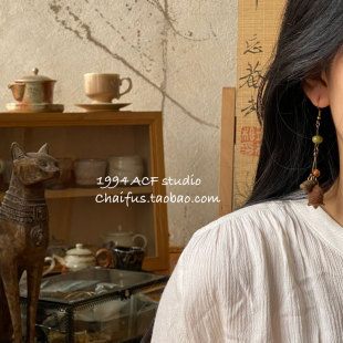手作植物干果森系耳环做旧文艺民族风情耳钩 中式 柴夫工作室 E940