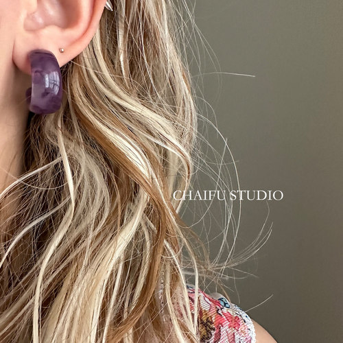 甜美葡萄紫树脂圆圈可爱春夏耳环