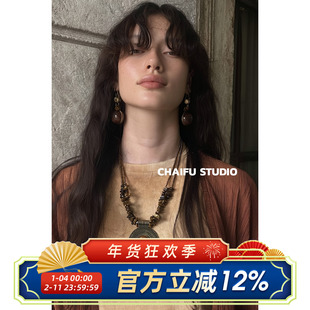 柴夫工作室/X897 鄂温克大地原始之美力量感碎石双层项链小众做旧