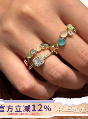 日韩极简几何猫眼石轻奢戒指