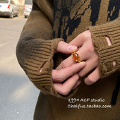 复古民族风绿松石猫眼石设计感小众戒指指环 法式 柴夫工作室 J257