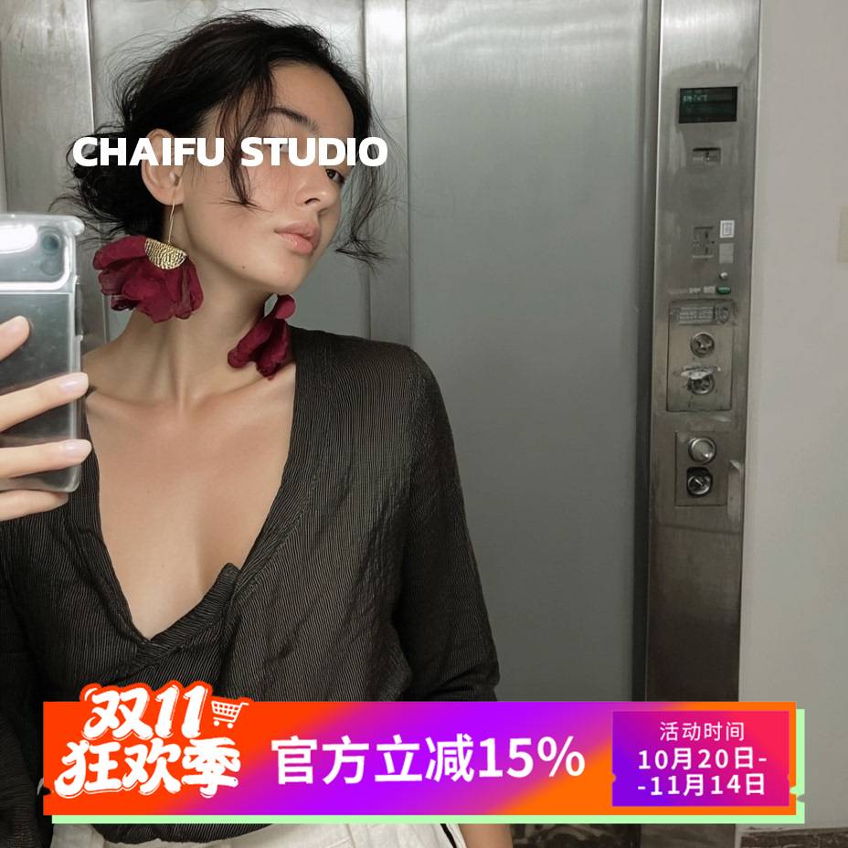 韩系小清新网纱花朵耳钉