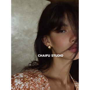 柴夫工作室 冷淡风不规则拉丝纹理耳钉小香风轻奢气质耳环 R567