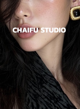 柴夫工作室/E301 中式古董编织麻花编织方形耳钉黑金镶嵌夸张耳环