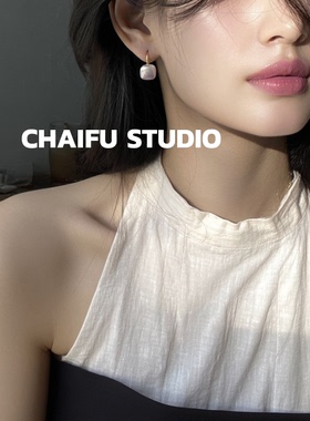 柴夫工作室/R795 法式优雅淡粉方糖珍珠耳环复古巴洛克气质耳钩