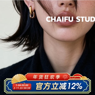 柴夫工作室/E172 INS风极简金属方形拼接耳环几何树脂氛围感耳饰