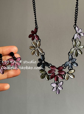 韩系甜酷风彩色烤漆树叶项链套装