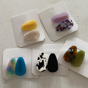 柴夫工作室 INS醋酸撞色水滴鸭嘴夹可爱甜美侧边发夹 F285