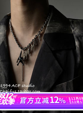 黑色猫咪Y2K甜酷流苏锁骨项链