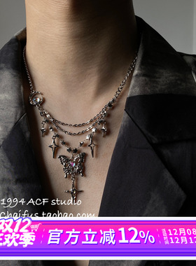 柴夫工作室/X522 小众甜酷ins流苏星星蝴蝶月光石设计感项链