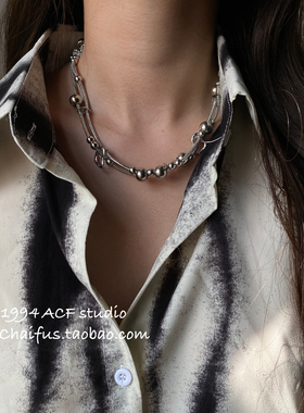 冷淡风金属双层交叉链条项链