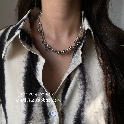 冷淡风金属双层交叉链条项链