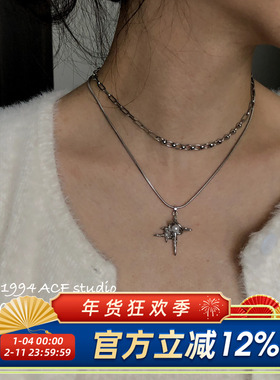 港风荆棘四芒星叠戴项链