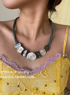 暗黑朋克风多层皮革金属项链