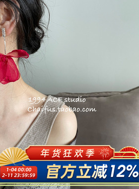 柴夫工作室/R187INS冷艳超轻网纱花朵耳钉轻奢镶钻复古高级感耳环