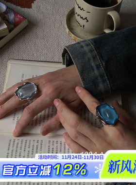 柴夫工作室/J233 欧美夸张水波纹鎏金树脂戒指异形熔岩开口食指戒