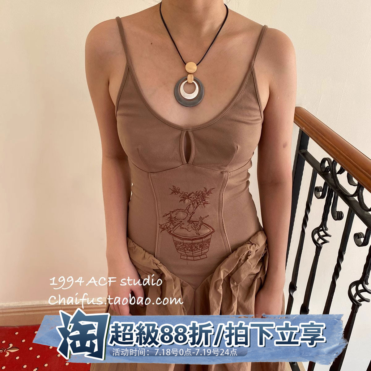 港风复古撞色几何圆形项链