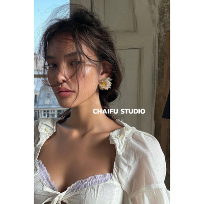 韩系多巴胺手作串珠花朵耳钉