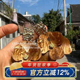 柴夫工作室/R371 法式超仙慵懒感花朵耳钉复古轻奢简约小众耳环