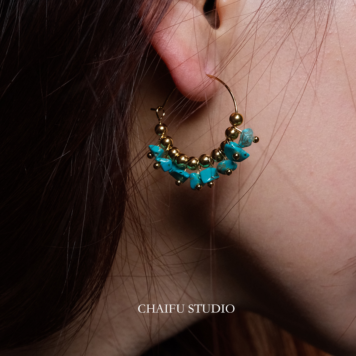 风情彩色串珠耳圈异域感小众