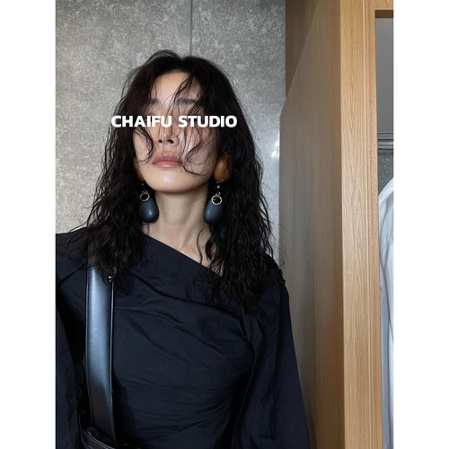 中式简约自然风木质撞色耳钉