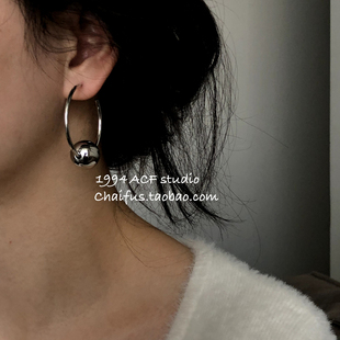 极简小众C形圆球耳钉气质耳环冷淡风耳圈 美式 柴夫工作室 E164