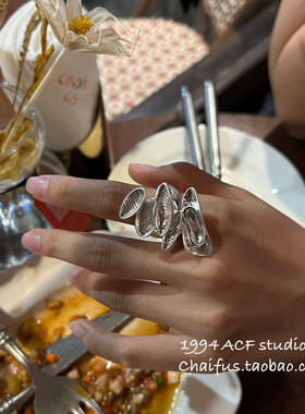 欧美中性风异形轮廓拉丝戒指