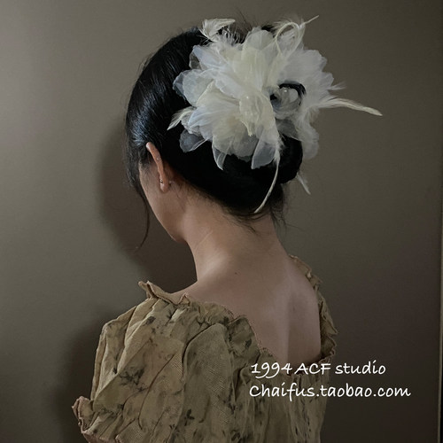 法式超仙蓬松网纱羽毛抓夹