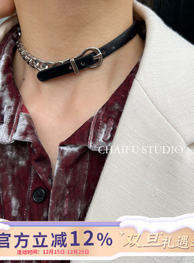 拼接感皮带链条可调节颈链