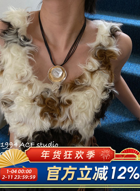 港风个性斑驳纹理几何吊坠项链