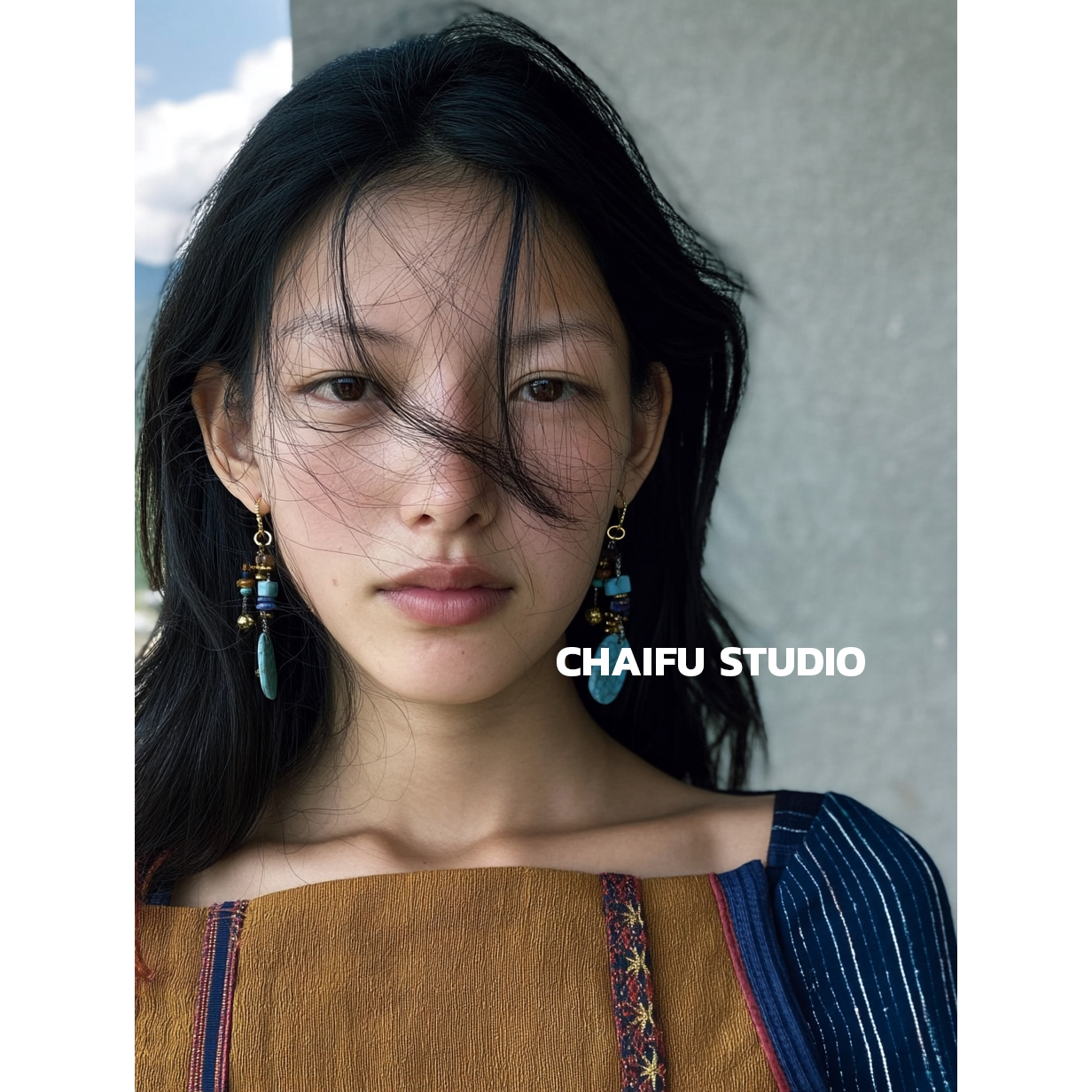 柴夫工作室/R748 复古民族风仿松石不对称耳钉手工多彩串珠耳环