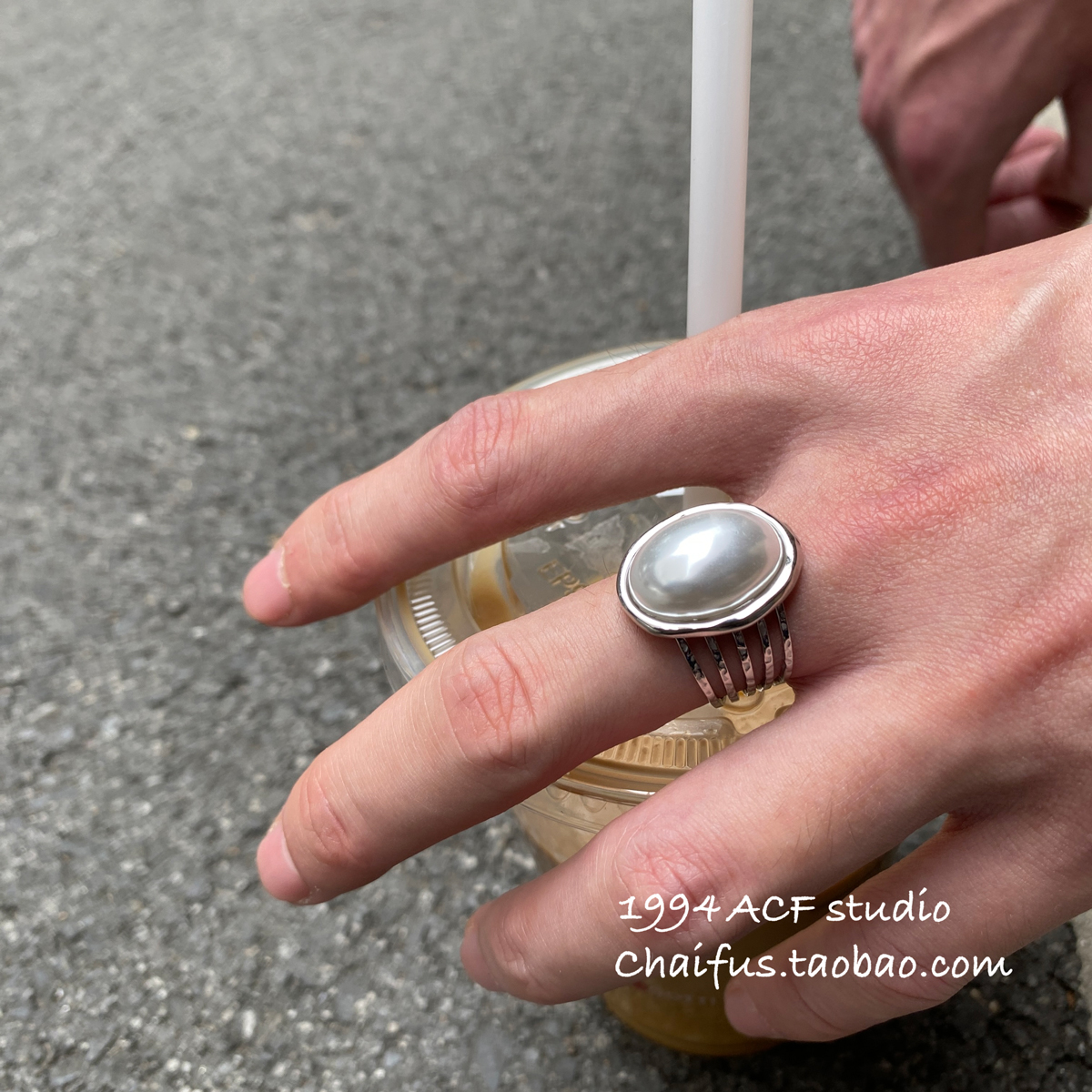 复古不规则夸张珍珠开口戒指