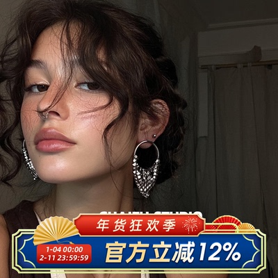 欧美夸张三角流苏亮片耳钉