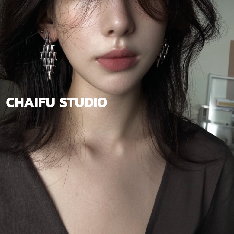 韩系几何金属麦穗菱形耳钉