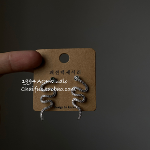 柴夫工作室/E125 INS风奢华满钻卷卷蛇耳钉复古高级感本命年耳环