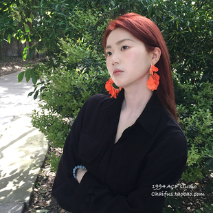 复古美式 极简彩色喷漆叶片设计感耳环耳圈耳钉 E419 柴夫工作室