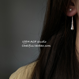 水滴耳环优雅礼服晚宴耳钉 极简气质珍珠长款 柴夫工作室 E618