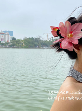 柴夫工作室/F331 新中式优雅立体花朵鲨鱼夹超仙清冷感盘发抓夹